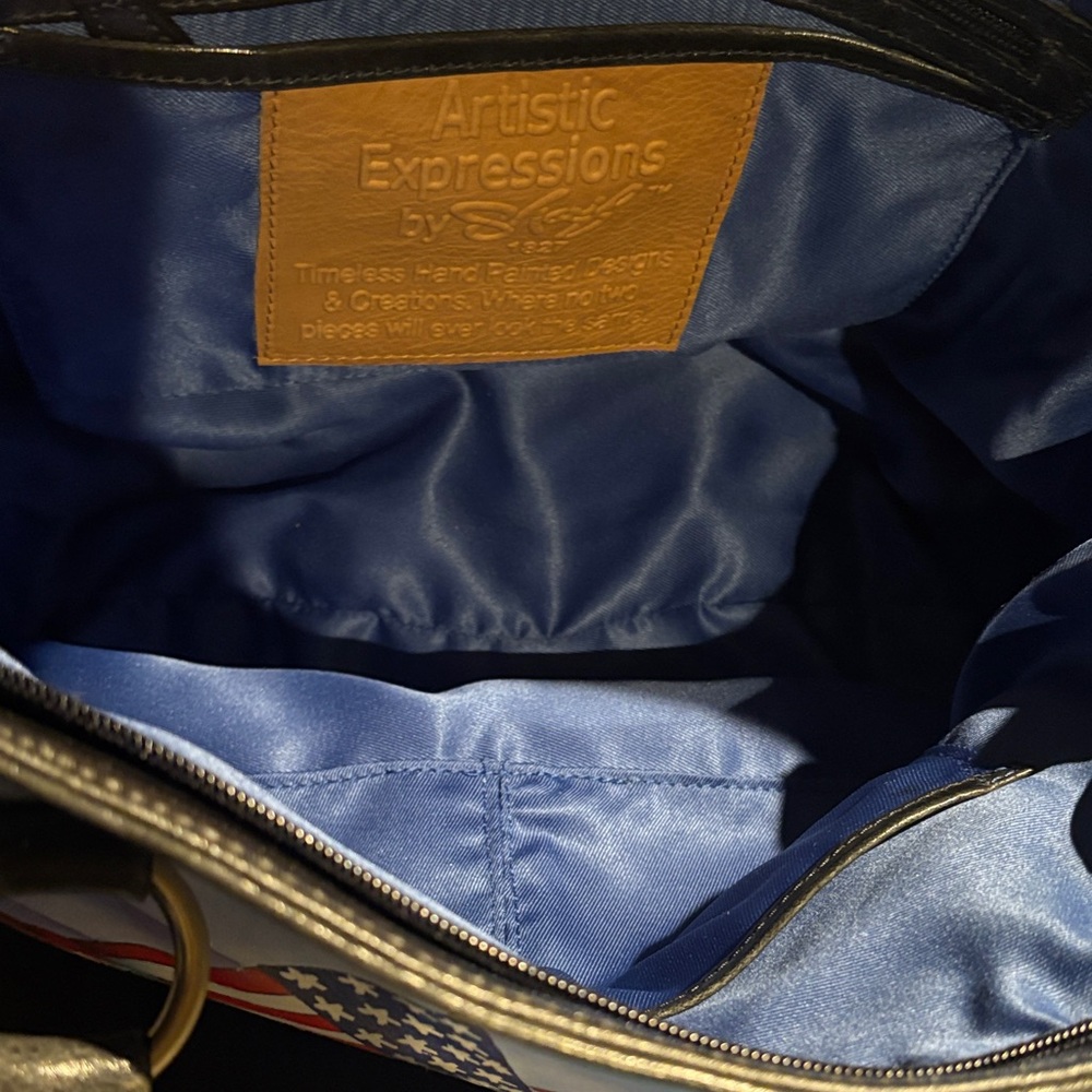 Sharif Patriotic Floral Tote Bag in Blue, Red, White - Picture 3 of 9